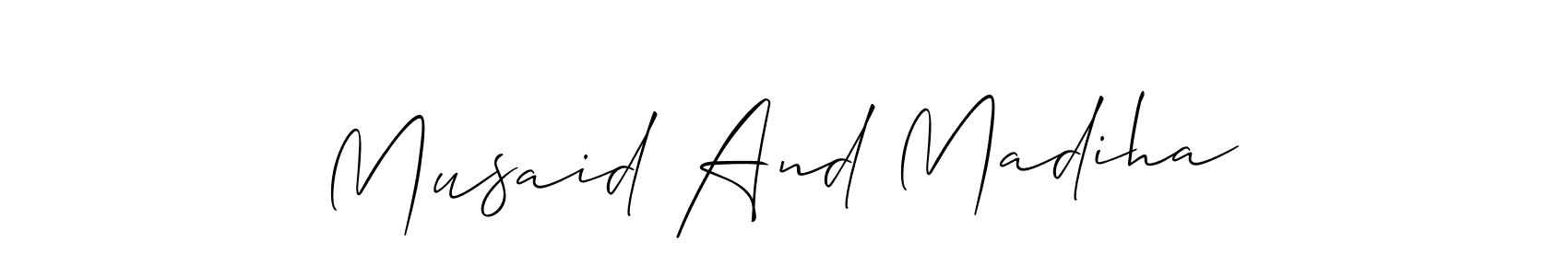 How to Draw Musaid And Madiha signature style? Allison_Script is a latest design signature styles for name Musaid And Madiha. Musaid And Madiha signature style 2 images and pictures png