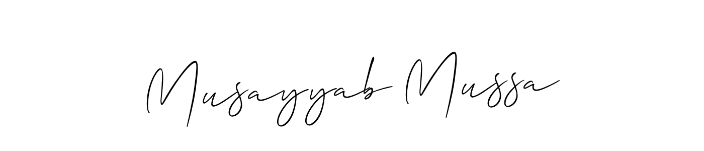 Allison_Script is a professional signature style that is perfect for those who want to add a touch of class to their signature. It is also a great choice for those who want to make their signature more unique. Get Musayyab Mussa name to fancy signature for free. Musayyab Mussa signature style 2 images and pictures png