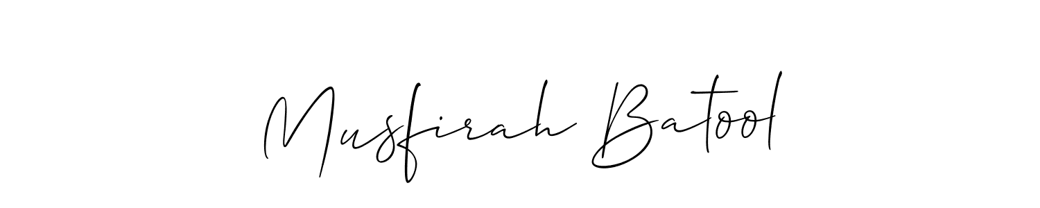 Allison_Script is a professional signature style that is perfect for those who want to add a touch of class to their signature. It is also a great choice for those who want to make their signature more unique. Get Musfirah Batool name to fancy signature for free. Musfirah Batool signature style 2 images and pictures png