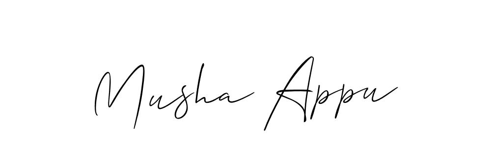 if you are searching for the best signature style for your name Musha Appu. so please give up your signature search. here we have designed multiple signature styles  using Allison_Script. Musha Appu signature style 2 images and pictures png