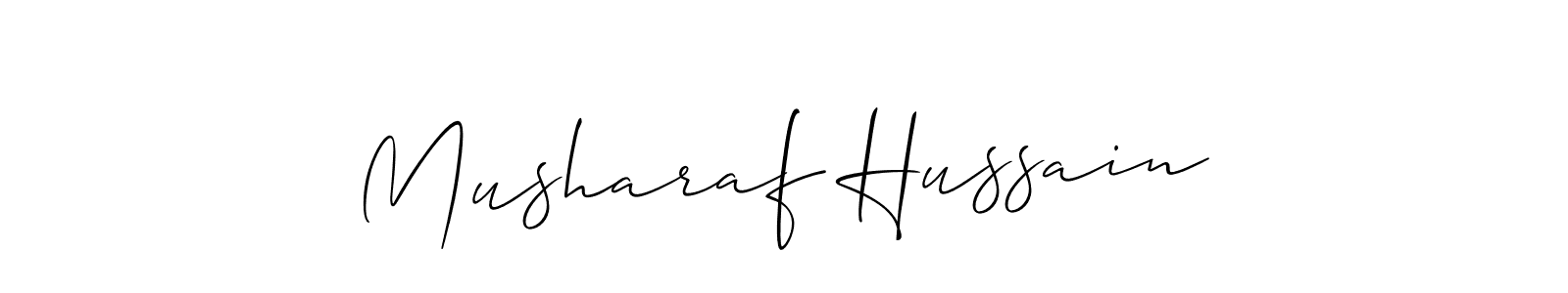 Make a beautiful signature design for name Musharaf Hussain. With this signature (Allison_Script) style, you can create a handwritten signature for free. Musharaf Hussain signature style 2 images and pictures png