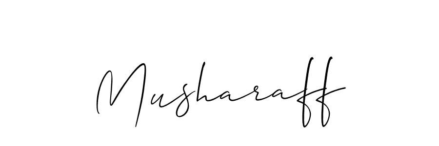 Design your own signature with our free online signature maker. With this signature software, you can create a handwritten (Allison_Script) signature for name Musharaff. Musharaff signature style 2 images and pictures png