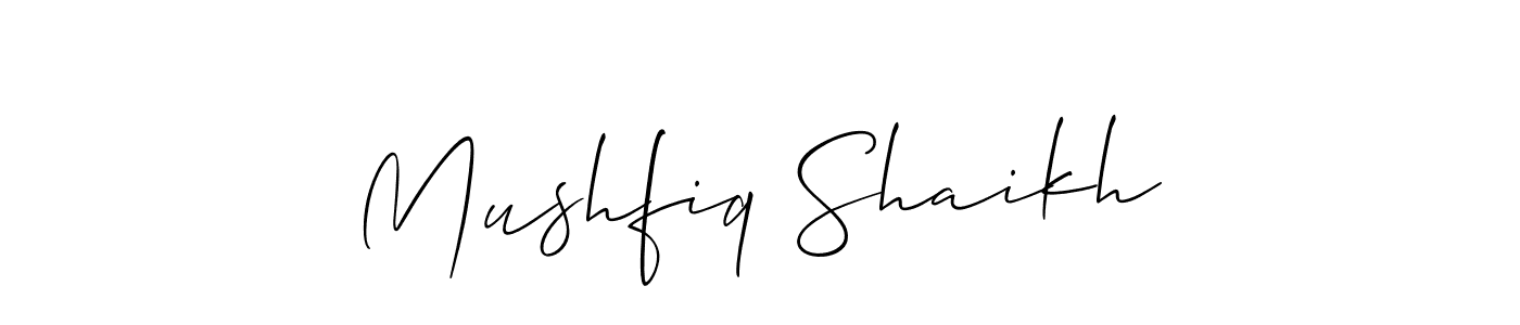 How to make Mushfiq Shaikh name signature. Use Allison_Script style for creating short signs online. This is the latest handwritten sign. Mushfiq Shaikh signature style 2 images and pictures png