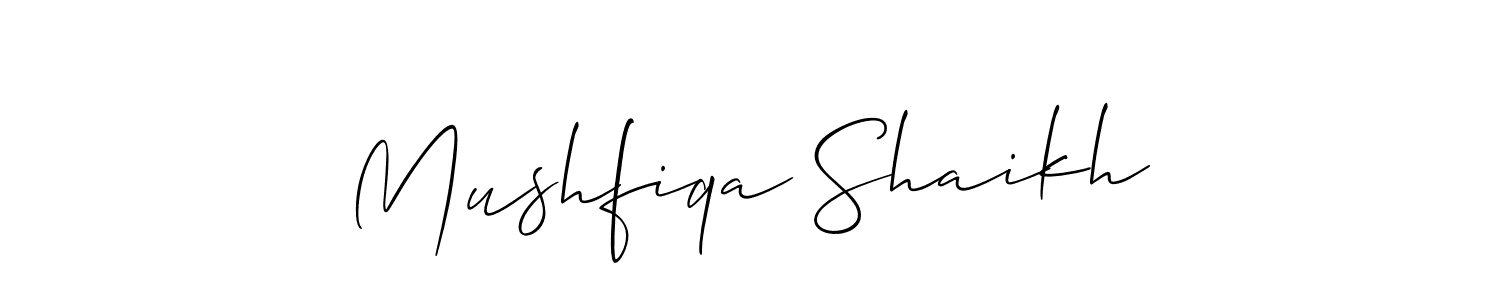 This is the best signature style for the Mushfiqa Shaikh name. Also you like these signature font (Allison_Script). Mix name signature. Mushfiqa Shaikh signature style 2 images and pictures png