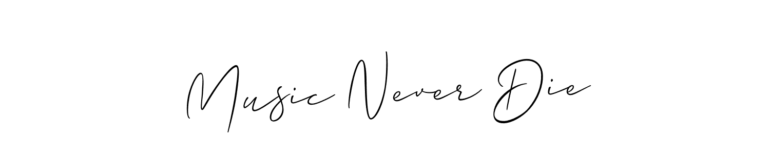 How to make Music Never Die name signature. Use Allison_Script style for creating short signs online. This is the latest handwritten sign. Music Never Die signature style 2 images and pictures png