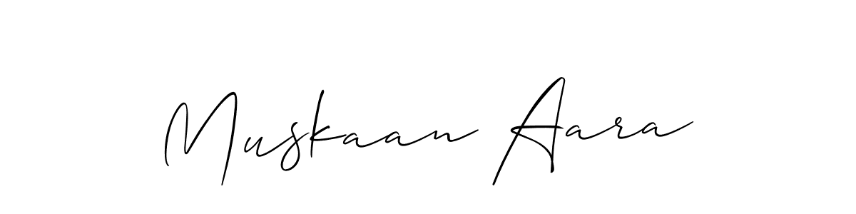 The best way (Allison_Script) to make a short signature is to pick only two or three words in your name. The name Muskaan Aara include a total of six letters. For converting this name. Muskaan Aara signature style 2 images and pictures png