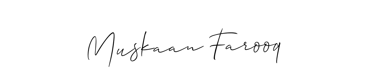 Make a short Muskaan Farooq signature style. Manage your documents anywhere anytime using Allison_Script. Create and add eSignatures, submit forms, share and send files easily. Muskaan Farooq signature style 2 images and pictures png