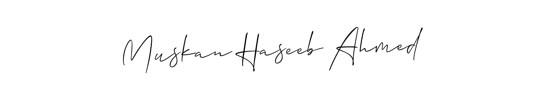 How to make Muskan Haseeb Ahmed name signature. Use Allison_Script style for creating short signs online. This is the latest handwritten sign. Muskan Haseeb Ahmed signature style 2 images and pictures png