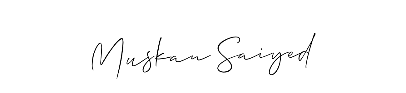 The best way (Allison_Script) to make a short signature is to pick only two or three words in your name. The name Muskan Saiyed include a total of six letters. For converting this name. Muskan Saiyed signature style 2 images and pictures png