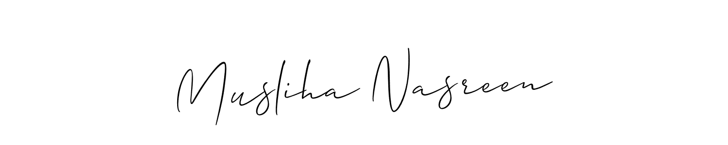 It looks lik you need a new signature style for name Musliha Nasreen. Design unique handwritten (Allison_Script) signature with our free signature maker in just a few clicks. Musliha Nasreen signature style 2 images and pictures png