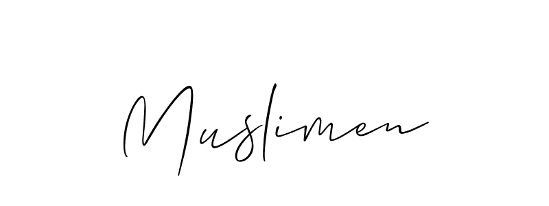 Create a beautiful signature design for name Muslimen. With this signature (Allison_Script) fonts, you can make a handwritten signature for free. Muslimen signature style 2 images and pictures png