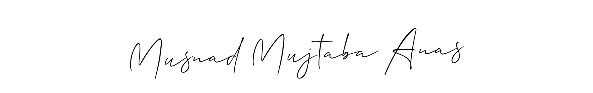 Make a beautiful signature design for name Musnad Mujtaba Anas. With this signature (Allison_Script) style, you can create a handwritten signature for free. Musnad Mujtaba Anas signature style 2 images and pictures png