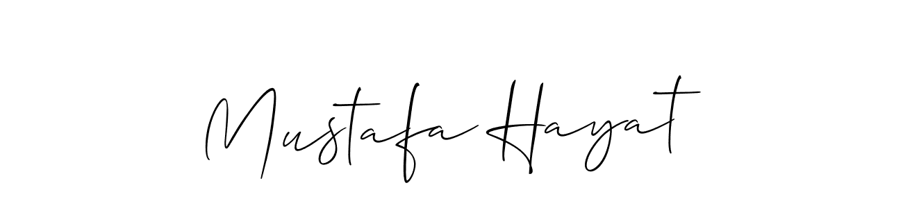 How to make Mustafa Hayat name signature. Use Allison_Script style for creating short signs online. This is the latest handwritten sign. Mustafa Hayat signature style 2 images and pictures png