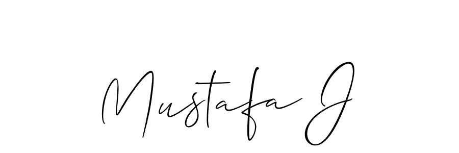 How to make Mustafa J name signature. Use Allison_Script style for creating short signs online. This is the latest handwritten sign. Mustafa J signature style 2 images and pictures png