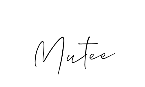 Design your own signature with our free online signature maker. With this signature software, you can create a handwritten (Allison_Script) signature for name Mutee. Mutee signature style 2 images and pictures png