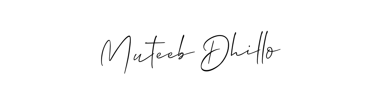 How to make Muteeb Dhillo name signature. Use Allison_Script style for creating short signs online. This is the latest handwritten sign. Muteeb Dhillo signature style 2 images and pictures png