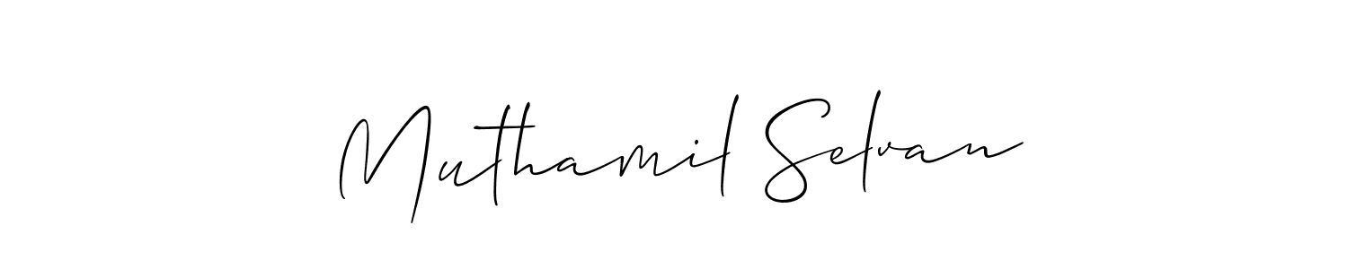 Create a beautiful signature design for name Muthamil Selvan. With this signature (Allison_Script) fonts, you can make a handwritten signature for free. Muthamil Selvan signature style 2 images and pictures png