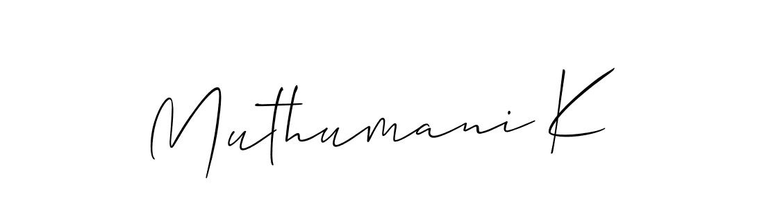 Also we have Muthumani K name is the best signature style. Create professional handwritten signature collection using Allison_Script autograph style. Muthumani K signature style 2 images and pictures png