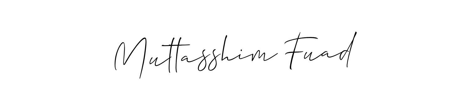 This is the best signature style for the Muttasshim Fuad name. Also you like these signature font (Allison_Script). Mix name signature. Muttasshim Fuad signature style 2 images and pictures png