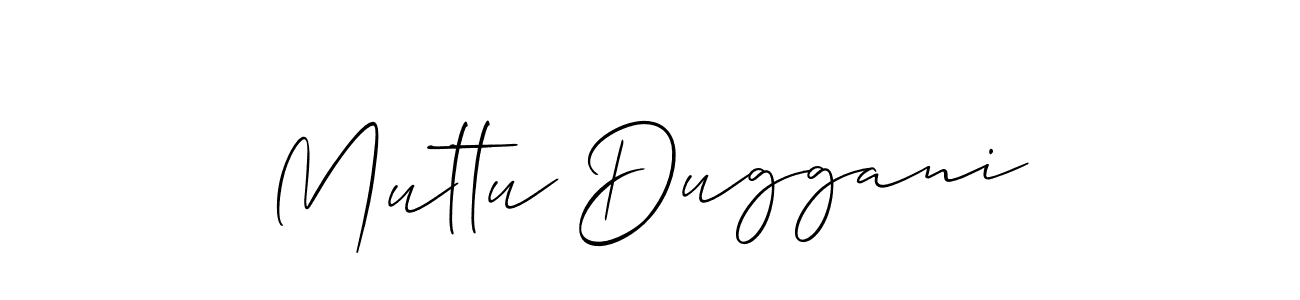 The best way (Allison_Script) to make a short signature is to pick only two or three words in your name. The name Muttu Duggani include a total of six letters. For converting this name. Muttu Duggani signature style 2 images and pictures png