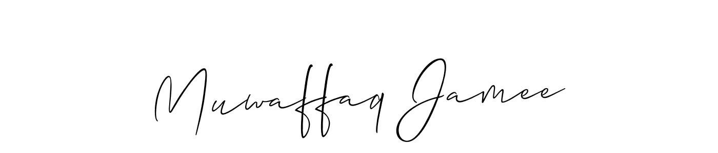if you are searching for the best signature style for your name Muwaffaq Jamee. so please give up your signature search. here we have designed multiple signature styles  using Allison_Script. Muwaffaq Jamee signature style 2 images and pictures png