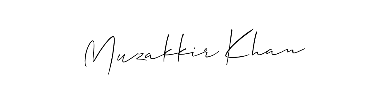 How to make Muzakkir Khan name signature. Use Allison_Script style for creating short signs online. This is the latest handwritten sign. Muzakkir Khan signature style 2 images and pictures png