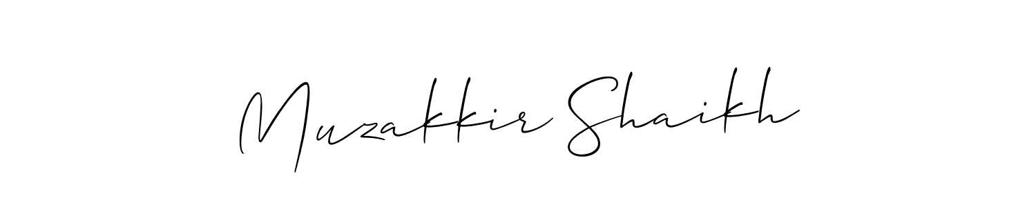 Make a beautiful signature design for name Muzakkir Shaikh. With this signature (Allison_Script) style, you can create a handwritten signature for free. Muzakkir Shaikh signature style 2 images and pictures png