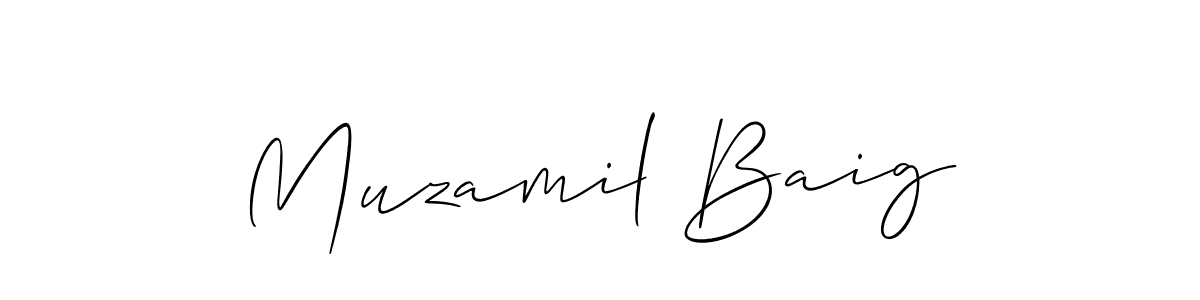 How to make Muzamil Baig name signature. Use Allison_Script style for creating short signs online. This is the latest handwritten sign. Muzamil Baig signature style 2 images and pictures png