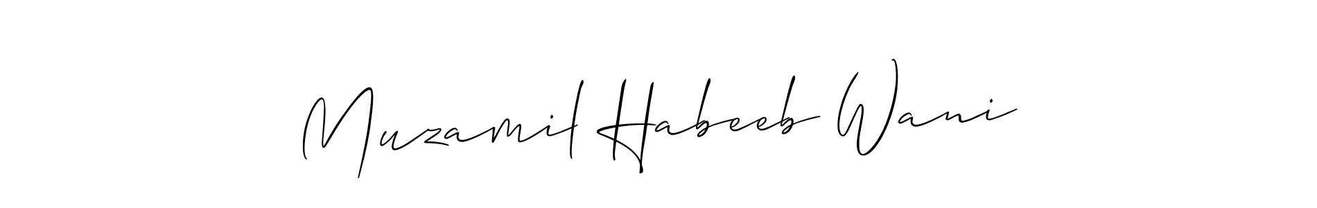 This is the best signature style for the Muzamil Habeeb Wani name. Also you like these signature font (Allison_Script). Mix name signature. Muzamil Habeeb Wani signature style 2 images and pictures png