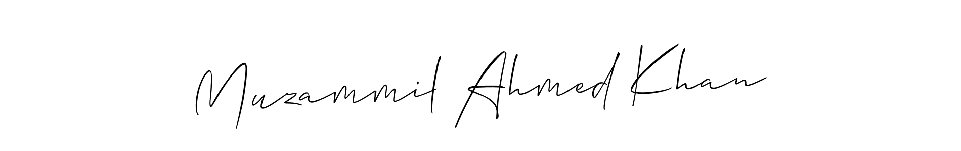 Make a beautiful signature design for name Muzammil Ahmed Khan. With this signature (Allison_Script) style, you can create a handwritten signature for free. Muzammil Ahmed Khan signature style 2 images and pictures png