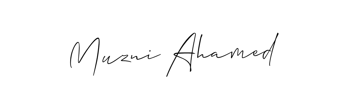 Make a short Muzni Ahamed signature style. Manage your documents anywhere anytime using Allison_Script. Create and add eSignatures, submit forms, share and send files easily. Muzni Ahamed signature style 2 images and pictures png