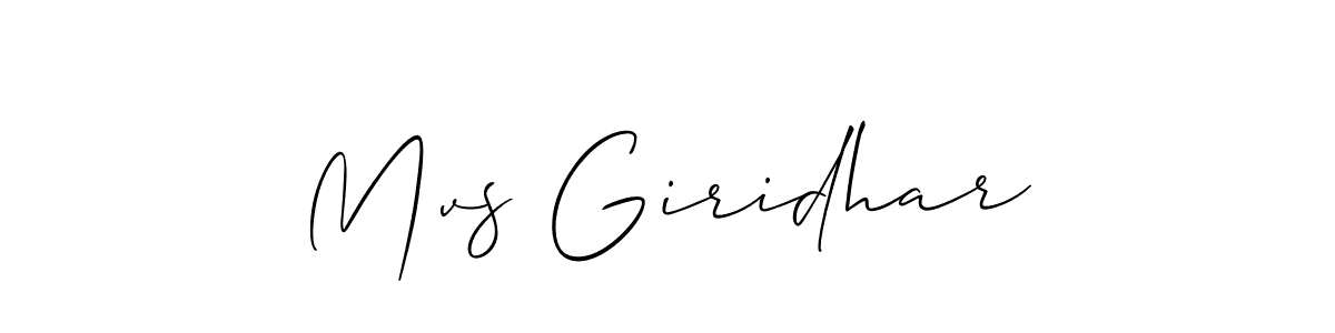 Make a beautiful signature design for name Mvs Giridhar. With this signature (Allison_Script) style, you can create a handwritten signature for free. Mvs Giridhar signature style 2 images and pictures png