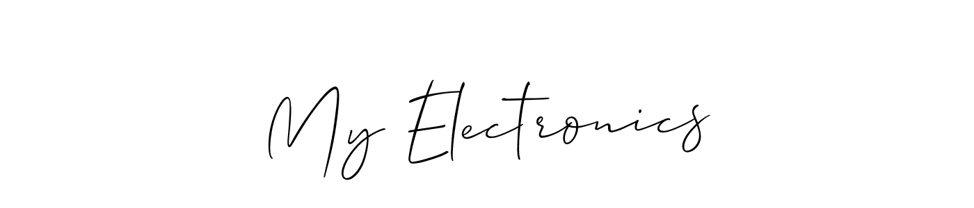 How to make My Electronics name signature. Use Allison_Script style for creating short signs online. This is the latest handwritten sign. My Electronics signature style 2 images and pictures png