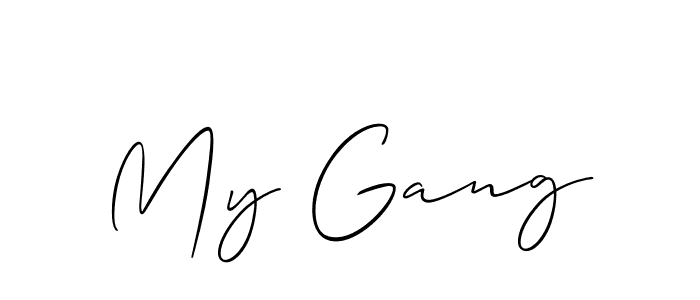 Make a beautiful signature design for name My Gang. With this signature (Allison_Script) style, you can create a handwritten signature for free. My Gang signature style 2 images and pictures png