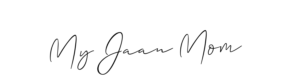 The best way (Allison_Script) to make a short signature is to pick only two or three words in your name. The name My Jaan Mom include a total of six letters. For converting this name. My Jaan Mom signature style 2 images and pictures png