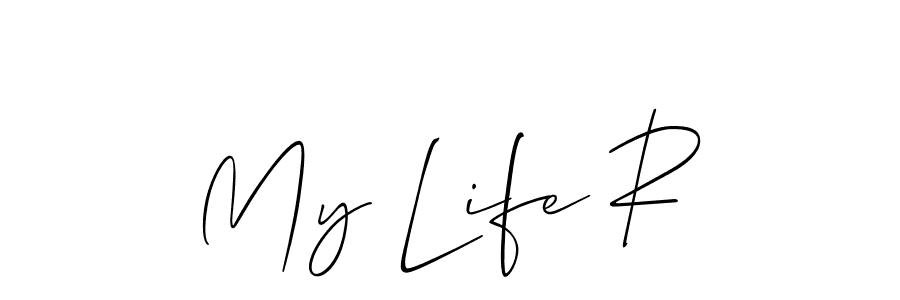 Allison_Script is a professional signature style that is perfect for those who want to add a touch of class to their signature. It is also a great choice for those who want to make their signature more unique. Get My Life R name to fancy signature for free. My Life R signature style 2 images and pictures png