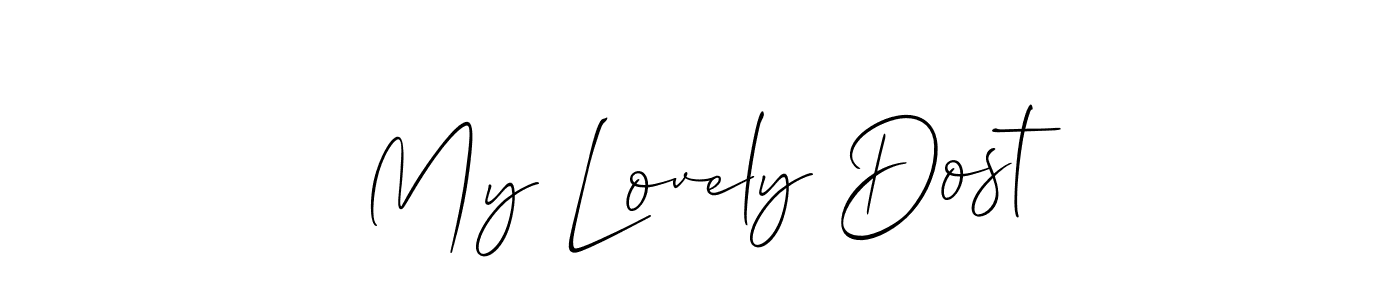 This is the best signature style for the My Lovely Dost name. Also you like these signature font (Allison_Script). Mix name signature. My Lovely Dost signature style 2 images and pictures png
