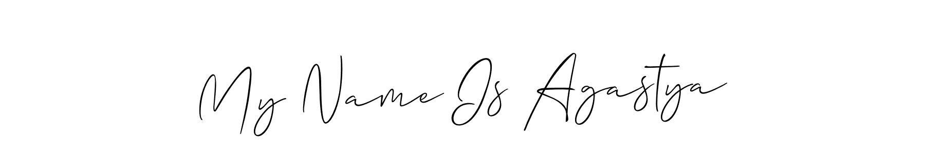 How to make My Name Is Agastya name signature. Use Allison_Script style for creating short signs online. This is the latest handwritten sign. My Name Is Agastya signature style 2 images and pictures png