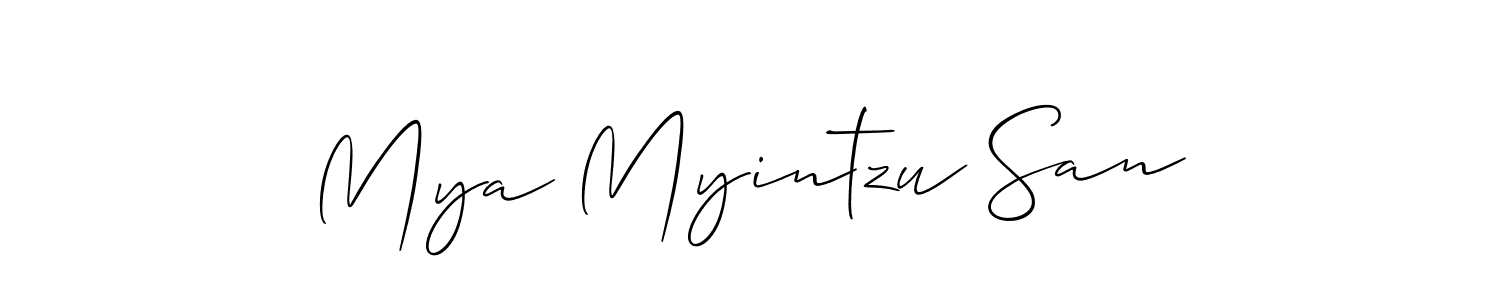 Similarly Allison_Script is the best handwritten signature design. Signature creator online .You can use it as an online autograph creator for name Mya Myintzu San. Mya Myintzu San signature style 2 images and pictures png
