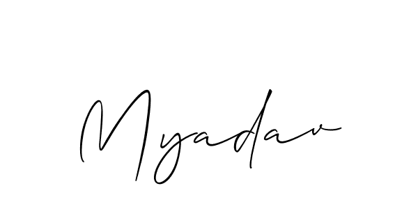 Use a signature maker to create a handwritten signature online. With this signature software, you can design (Allison_Script) your own signature for name Myadav. Myadav signature style 2 images and pictures png