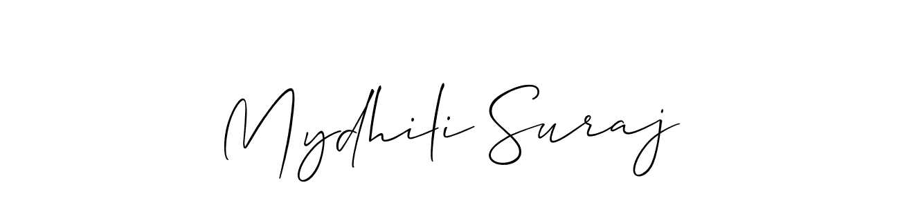 The best way (Allison_Script) to make a short signature is to pick only two or three words in your name. The name Mydhili Suraj include a total of six letters. For converting this name. Mydhili Suraj signature style 2 images and pictures png