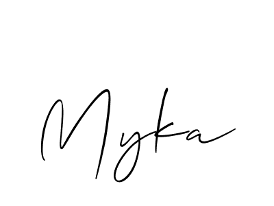 The best way (Allison_Script) to make a short signature is to pick only two or three words in your name. The name Myka include a total of six letters. For converting this name. Myka signature style 2 images and pictures png