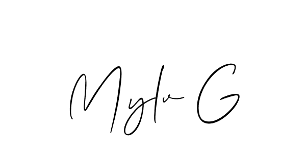 How to make Mylv G name signature. Use Allison_Script style for creating short signs online. This is the latest handwritten sign. Mylv G signature style 2 images and pictures png