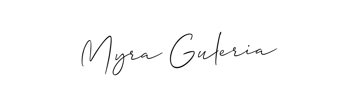 Allison_Script is a professional signature style that is perfect for those who want to add a touch of class to their signature. It is also a great choice for those who want to make their signature more unique. Get Myra Guleria name to fancy signature for free. Myra Guleria signature style 2 images and pictures png