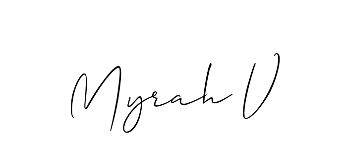 How to make Myrah V name signature. Use Allison_Script style for creating short signs online. This is the latest handwritten sign. Myrah V signature style 2 images and pictures png
