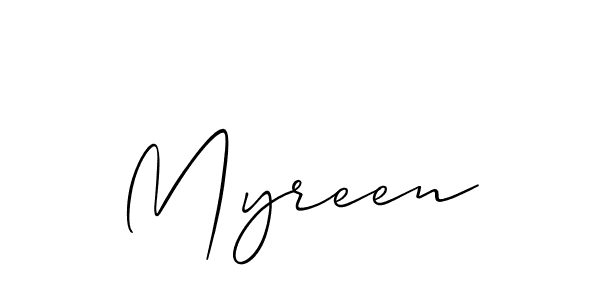 Use a signature maker to create a handwritten signature online. With this signature software, you can design (Allison_Script) your own signature for name Myreen. Myreen signature style 2 images and pictures png