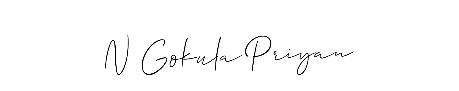 The best way (Allison_Script) to make a short signature is to pick only two or three words in your name. The name N Gokula Priyan include a total of six letters. For converting this name. N Gokula Priyan signature style 2 images and pictures png