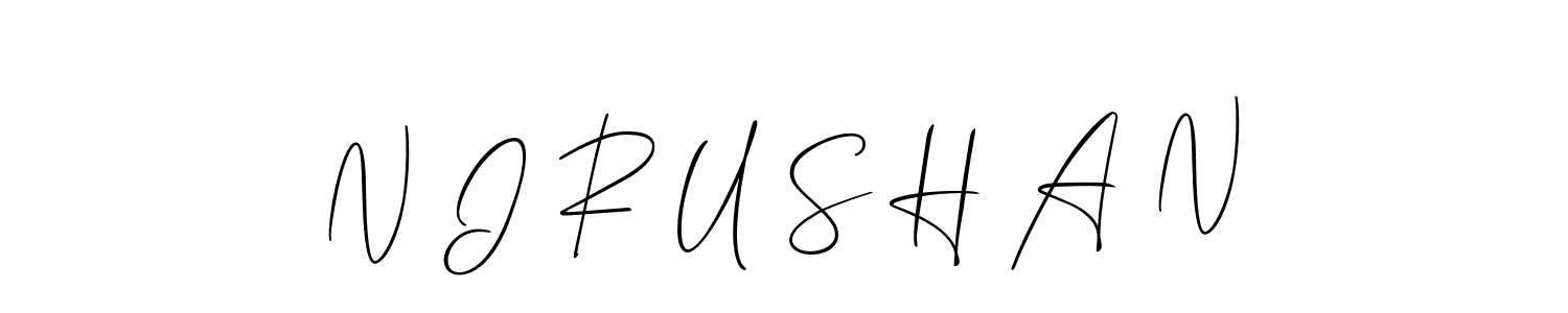 How to make N I R U S H A N name signature. Use Allison_Script style for creating short signs online. This is the latest handwritten sign. N I R U S H A N signature style 2 images and pictures png