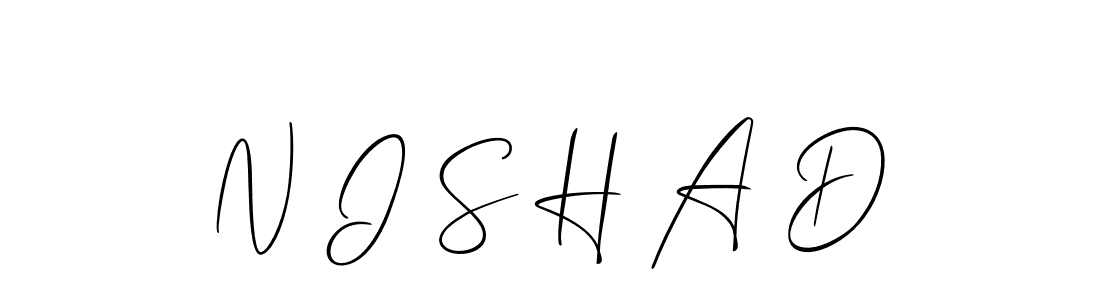 You should practise on your own different ways (Allison_Script) to write your name (N I S H A D) in signature. don't let someone else do it for you. N I S H A D signature style 2 images and pictures png