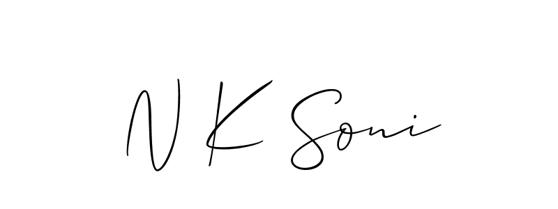 Use a signature maker to create a handwritten signature online. With this signature software, you can design (Allison_Script) your own signature for name N K Soni. N K Soni signature style 2 images and pictures png